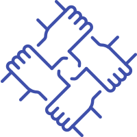 Icon: Zusammenhalt - 4 Hände halten den jeweiligen anderen Arm fest