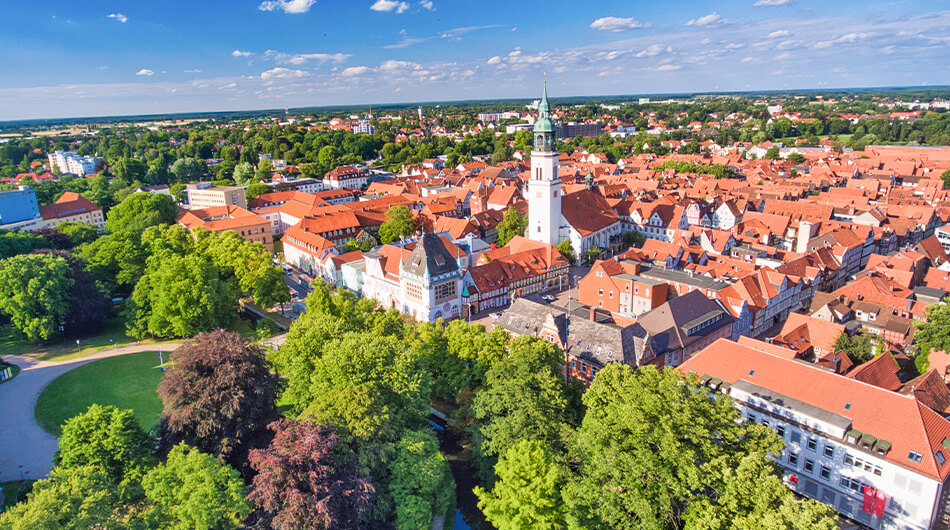 Der Blick auf Celle an einem sonnigen Tag